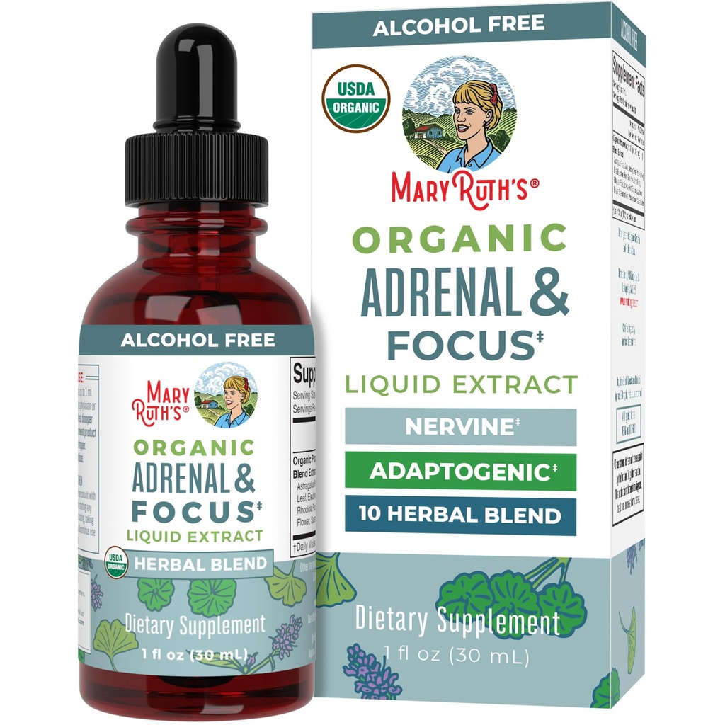 MaryRuth Organics - USDA אורגני המוח nootropic תוסף למבוגרים עם ג'ינקגו Biloba & Astragalus | Focus & Adrenal Support | Brain & Memory Drops | טבעוני | Non-GMO | Gluten Free | 30 משרתי תמיכה