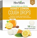 HERBION Naturals Cough Drops, Sugar-Free עם Stevia, Dietary Supplement, Soothes Cough, עבור מבוגרים וילדים מעל 6 שנים, 25 טיפות כל אחד (18 Count (Pack of 1), דבש לימון)