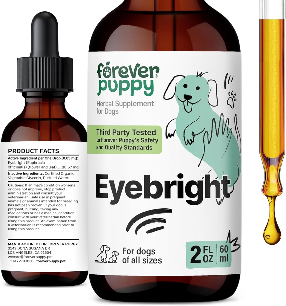 Forever Puppy Eyebright Drops for Dogs - Eyebright Herb Tincture for Soothing Eyes Irritation - נוזל תמיכה בריאות העין עבור כלבים של All Breeds & Sizes - 2 oz