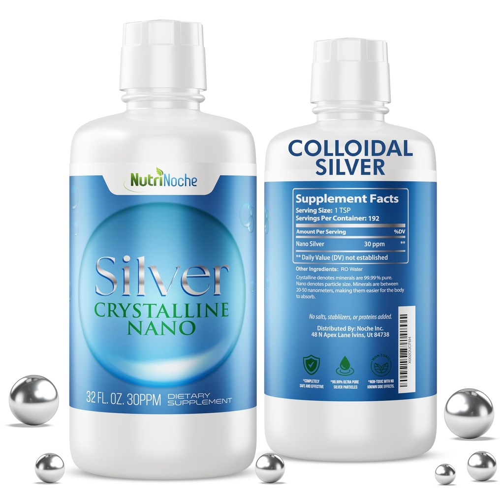 תוספי מזון Noche Colloidal Silver מינרלים - 30 ppm - 32 Ounces - Colloidal מינרלים