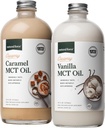 Natural Force Creamy Vanilla + Creamy Karamel MCT שמן Bundle - Gluten-Free, non GMO, Emulsified Flavored MCTs של קוקוס אורגני - Keto, Paleo ו טבעוני - 2x 16 בקבוקי זכוכית Ounce זכוכית