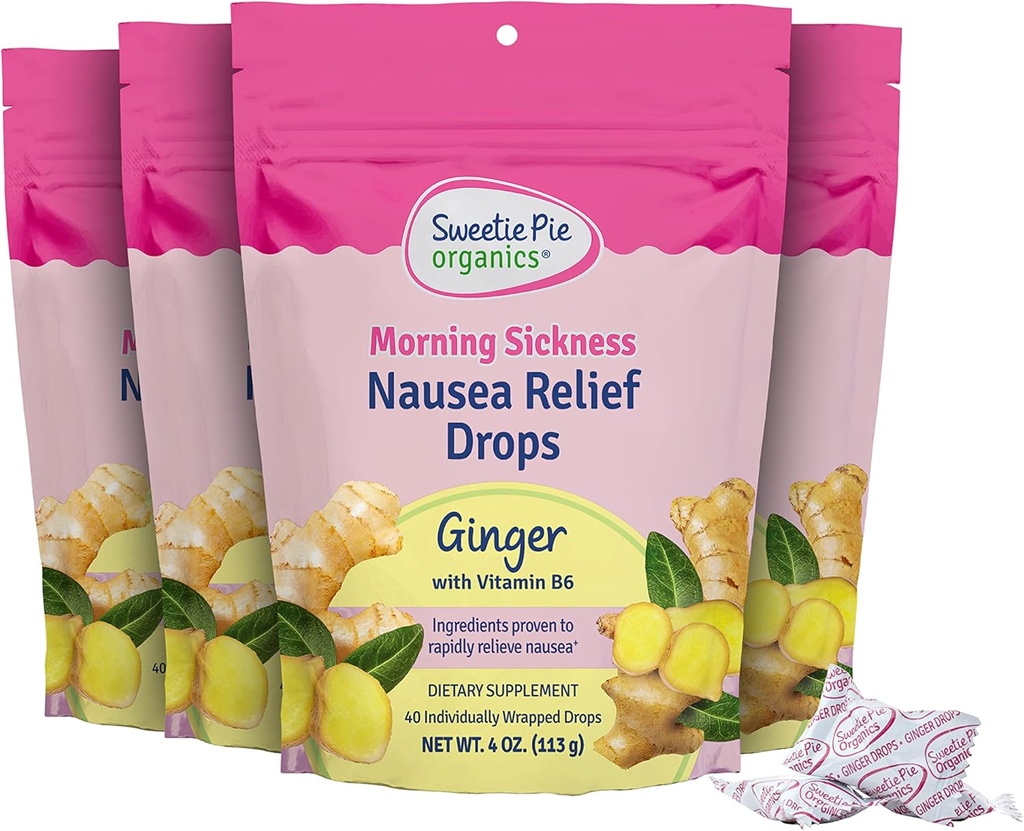 Sweetie Pie Organics ® Morning Sickness Nausea הקלה טיפות, ג'ינג'ר, 4 oz, 4 Pack