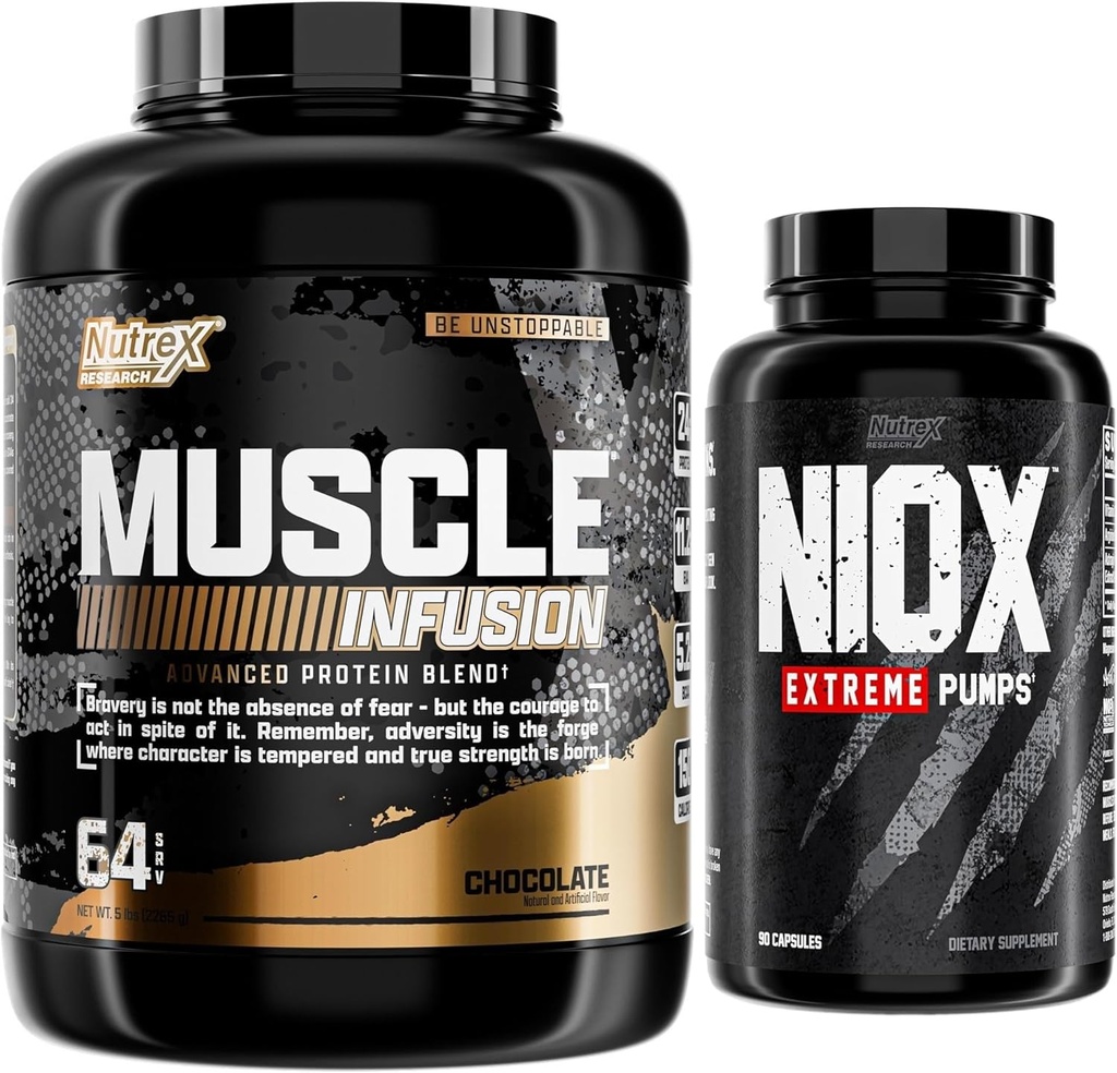 Nutrex מחקר אבקת חלבון Whey, כאבי שרירים שוקולד Whey Isolate Plus Niox Bundle