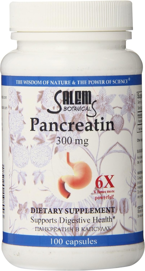 Salem Botanical Dietary Supplement Capsules, Pancreatin, 100 Count