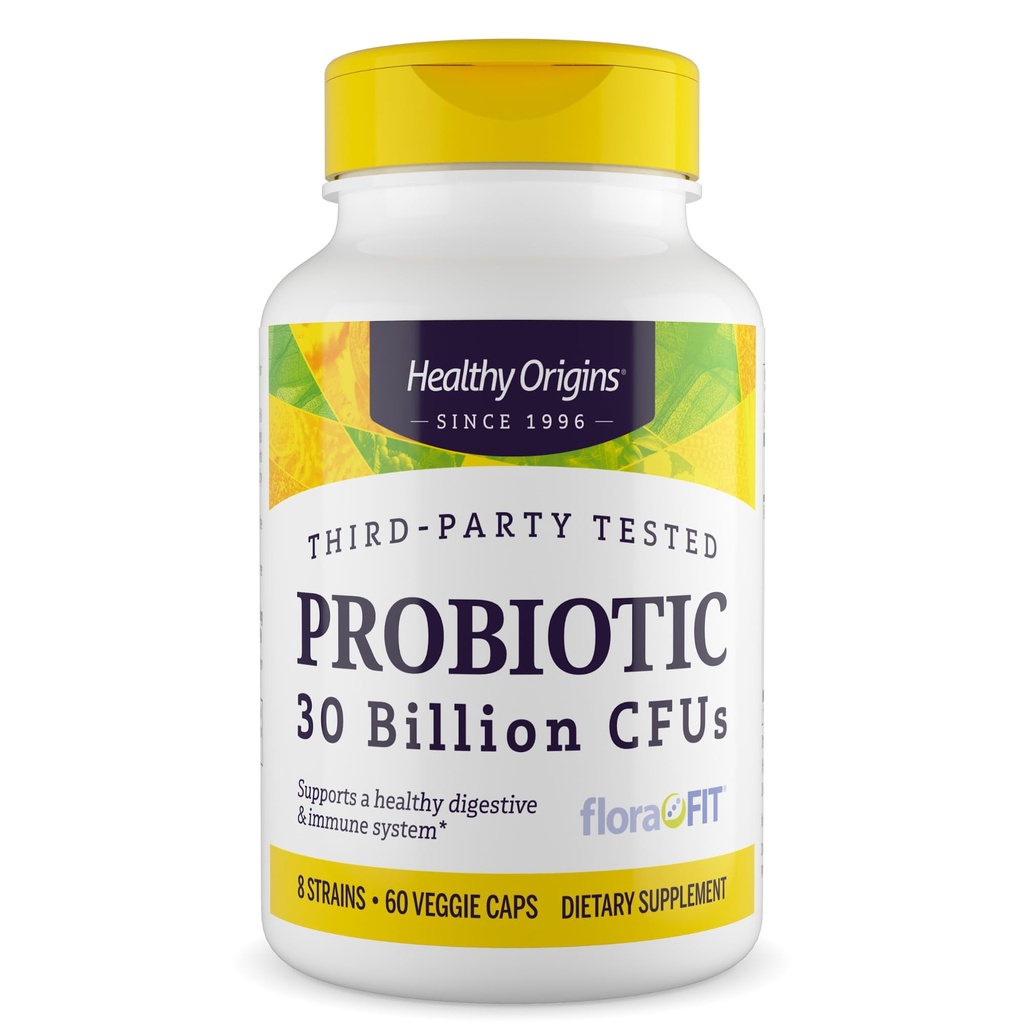 מקורות בריאים פרוביוטיים 30 מיליארד CFU (Shelf Stable, non-GMO, Gluten Free, Digestive Health, Gut Health, Immune Support), 60 Veggie Caps