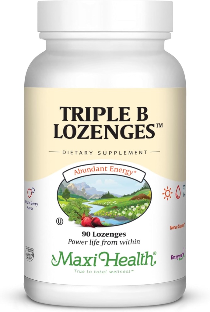 Maxi Health Triangle B Lozenges - ויטמין B12 & B6 & Biotin - Strawberry Flavor - 90 Chewies - כשר