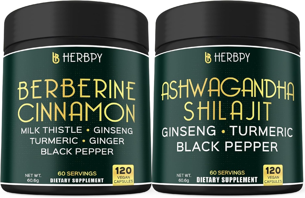 Bundle 7in1 Berberine HCl & 5in1 Ashwagandha Shilajit תוספי מזון