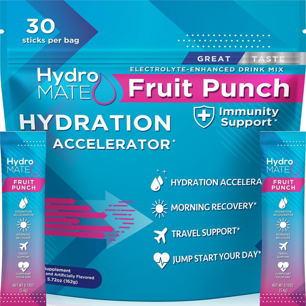 hydroMATE Electrolyte אבקת פירות פולינצ'ה דליפות חבילות סוכר נמוך 30 הרוזן