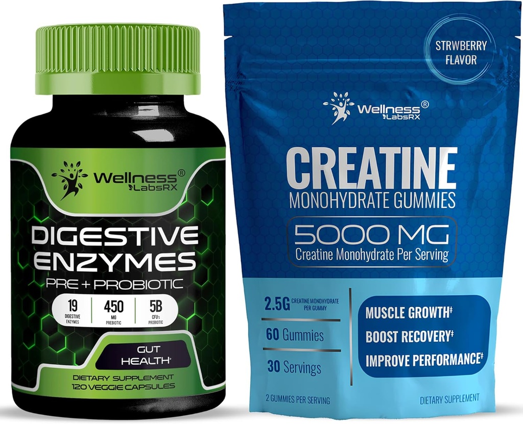 Goodness LABSRX Digestive Enzymes 5 מיליארד CFUs - Creatine Gummies 5000mg