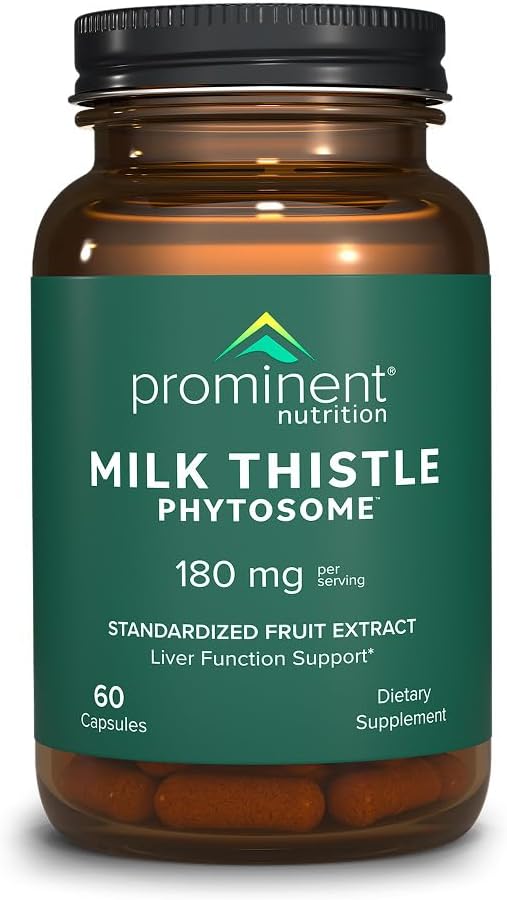 חלב התזונה Prominent Nutrition Thistle Phytosome, מחקר קליני של Siliphos Milk Thistle Extract for Liver Function, Detox, ו- ניקוי תמיכה, סטנדרטי ל 29% סילביין, 180 מ"ג, 60 קפסולות 1 Pack