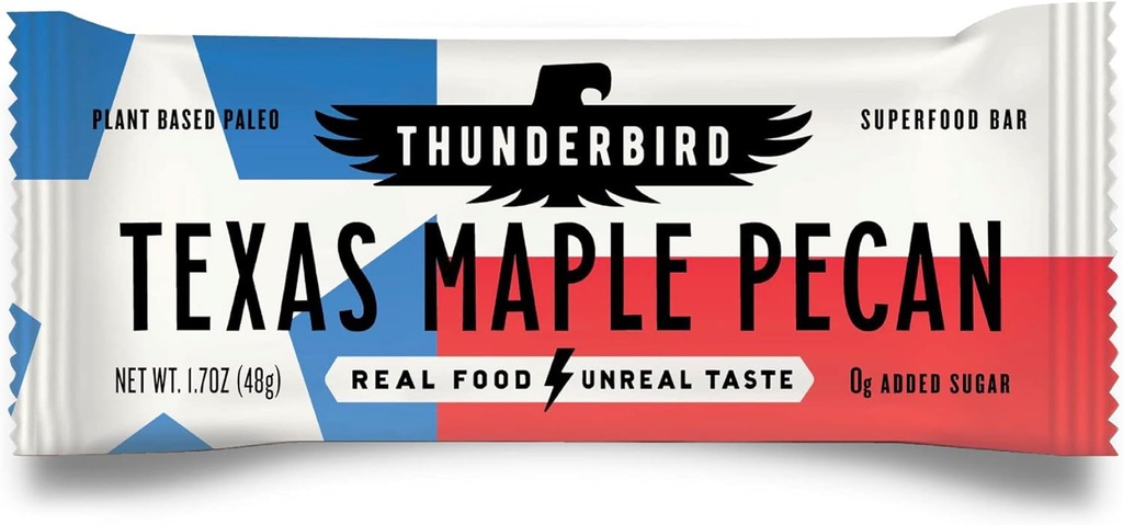 Thunderbird Bars Energy חטיף, Gluten-Free עם חלבון, מזון אמיתי בריא, טבעוני Paleo non-GMO, לא תוספת סוכר, טקסס Maple Pecan Flavor (12 Count, 1.7 oz. Bars)