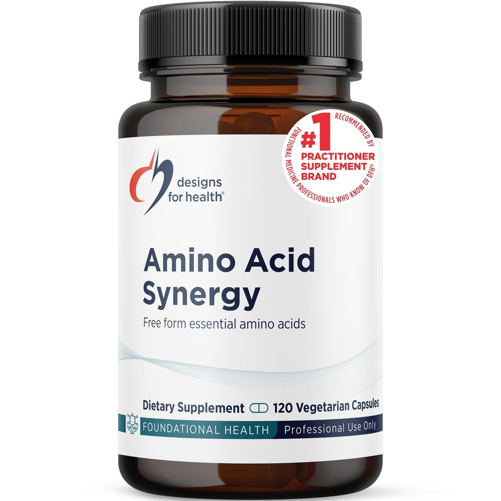 עיצובים לבריאות Amino Acid Synergy - Vegetarian Essential Amino Acids תוספת עם BCAAs, Alpha-Ketoglutarate, Methionine + B6 (P-5-P) - תמיכה עבור ספורטאים + שרירים (120 קפסולות)