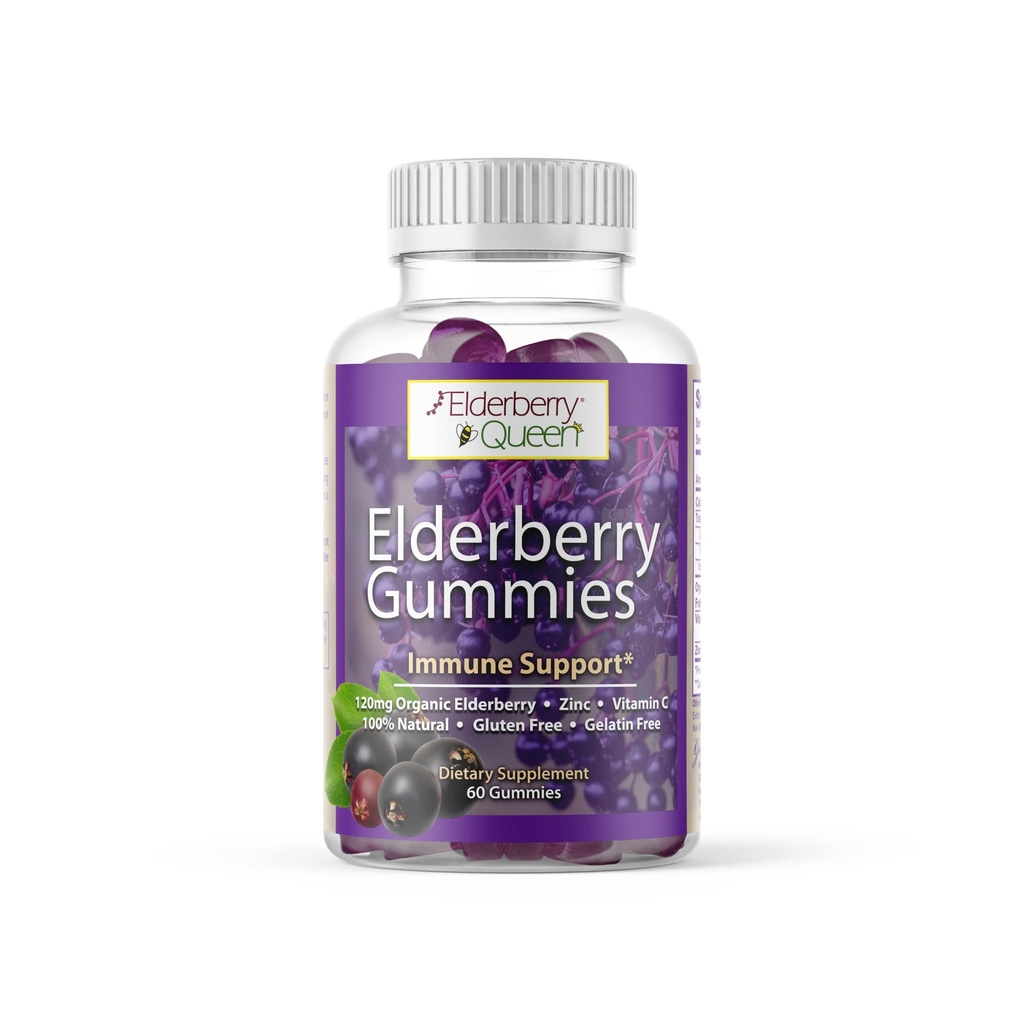 Elderberry Queen Organic Elderberry Gummies 60 ct - Immune Gummies עם ויטמין C & Zinc - מבוגרים ויטמין חניכיים למבוגרים וילדים