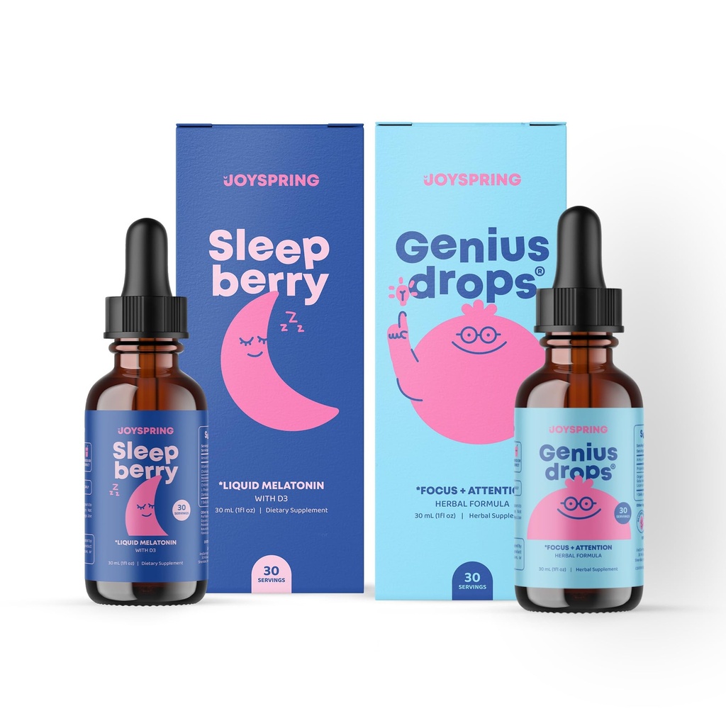 JoySpring Genius Drops Brain תוסף ו- SleepBerry Melatonin for Kids Sleep Support