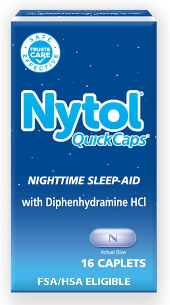 Nytol Quick Caps Nighttime Sleep Aid, עוזר לך להירדם מהר, 16 Caplets