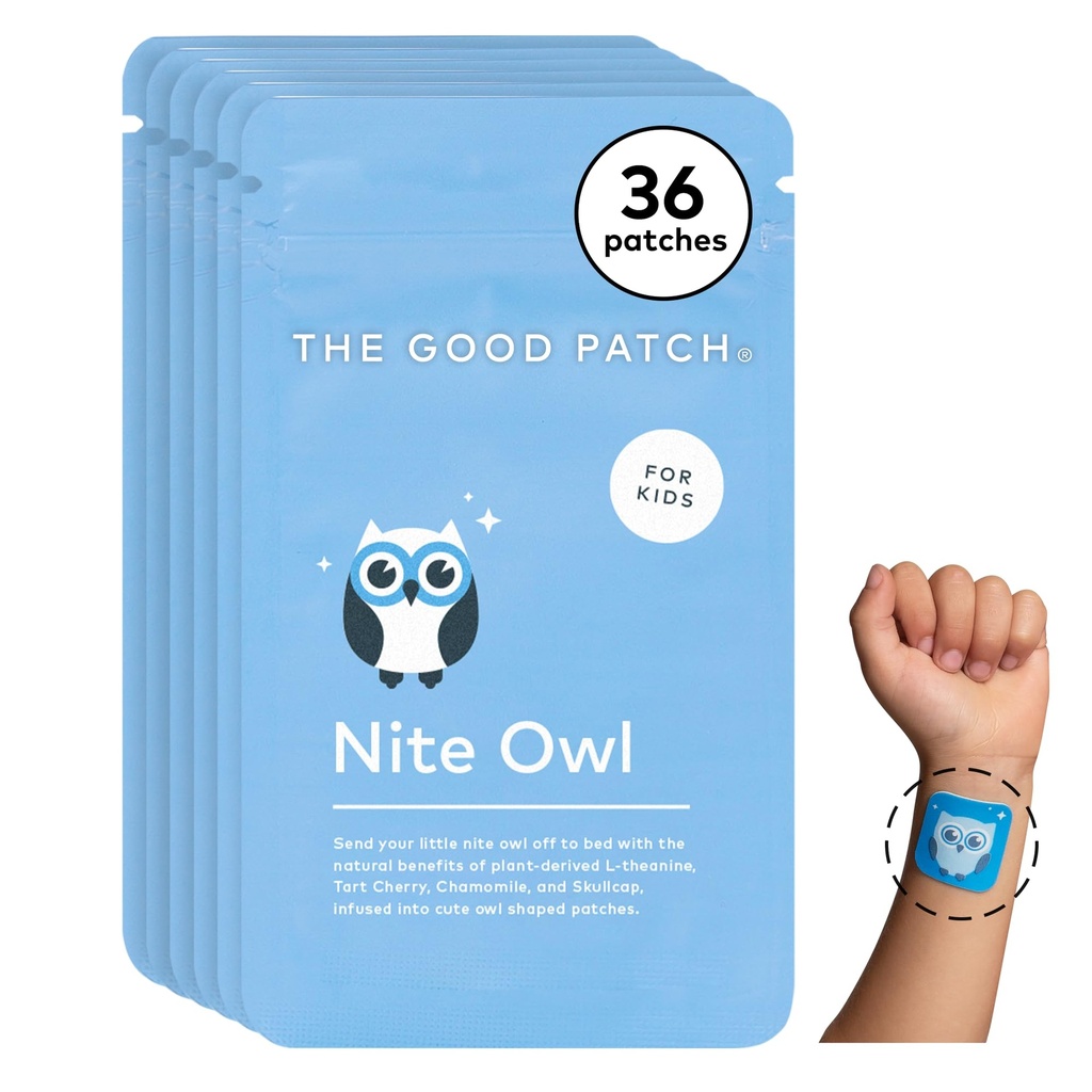 The Good Patch Nite Owl Patch, Natural Sleep Patch Support for Kid Bedtime with Tart Cherry, Chamomile ו-Skullcap, Plant Powered, Sustained Release (36 Total Patches)