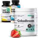 קולון Broom Psyllium Husk אבקת, קולון Broom הקולקציה סיבים עבור Bloating Relief & Gut בריאות + Day & Night Burner תוספים, גלולות ניהול משקל (60 משרתים), 3 פריטים פריטים