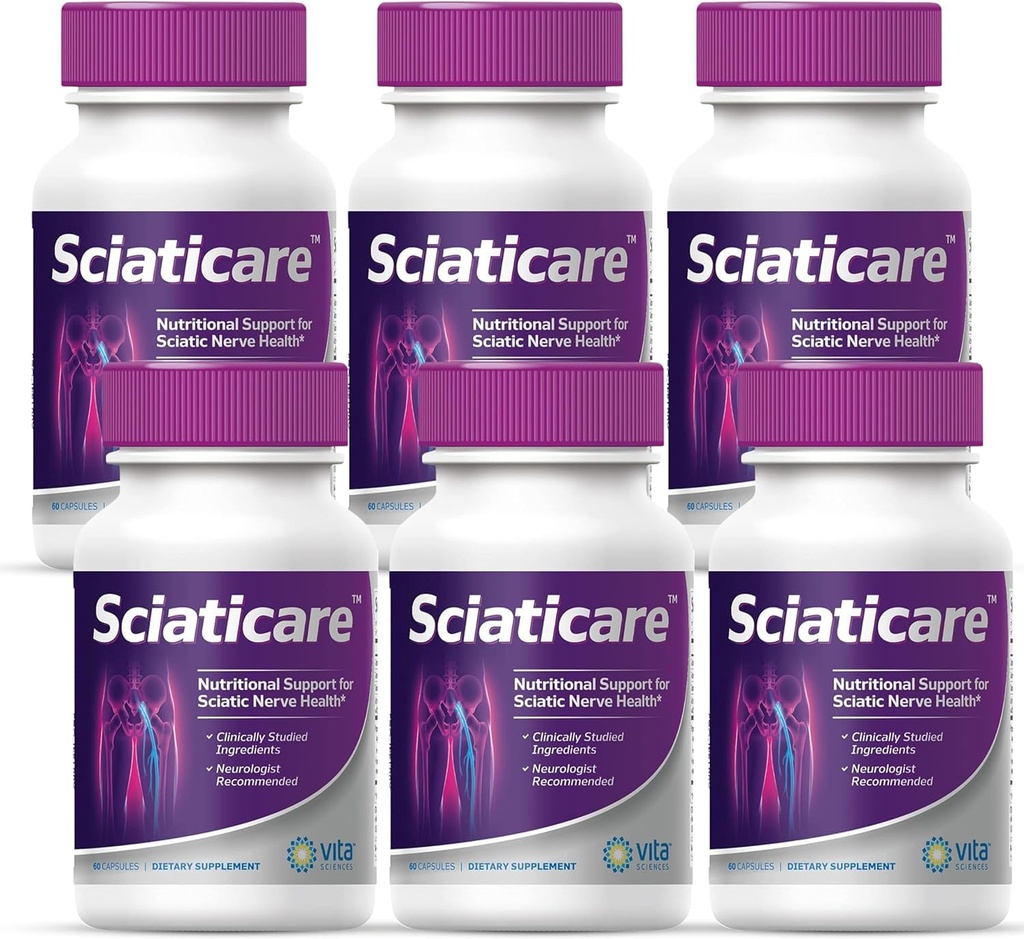 Vita Sciences Sciaticare Nerve Sooting ויטמינים עם כוח R-ALA טבעי 40X, לא Synthetic אלפא Lipoic Acid (ALA) - לומבאר סקאטי - 60 Count (Pack of 6)