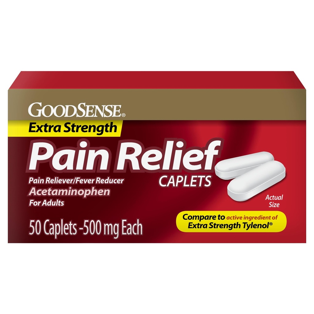 GoodSense תוספת כאב כאב הקלה, Acetaminophen Caplets, 500 מ"ג, 50 הרוזן