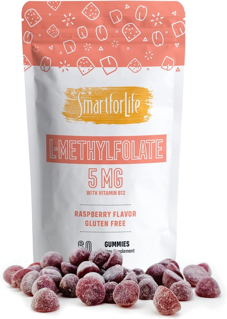 חכם לחיים L-Methylfolate חניכיים עם ויטמין B12 Raspberry Flavor- 5 מ"ג - 60 חניכיים - Active Folate 5 Mthfr תמיכה כוח מקצועי - דוקטור עיצב Methyl Folate