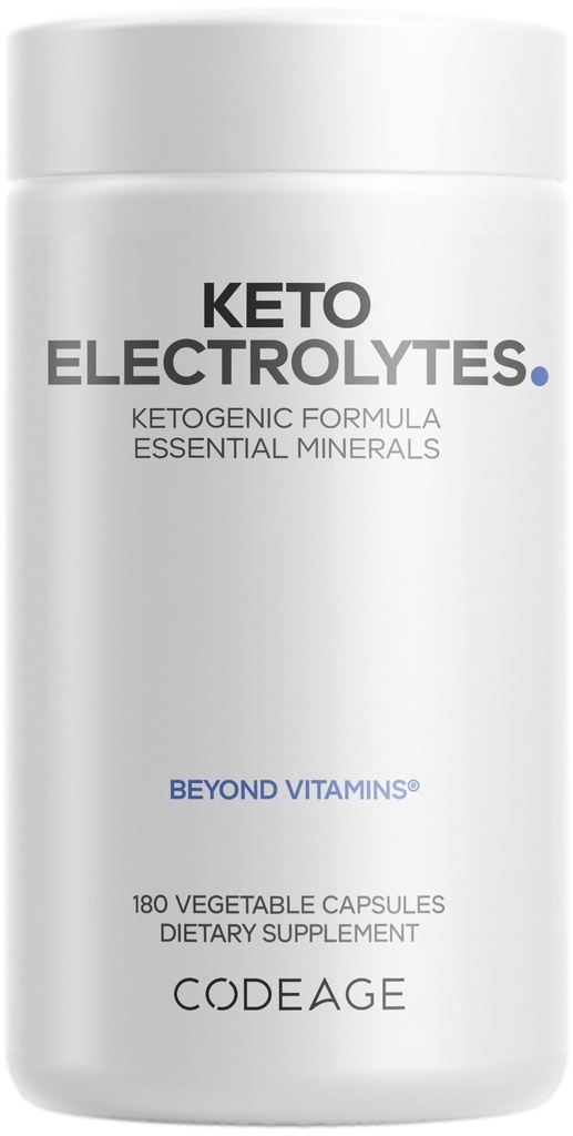 Codeage Keto Electrolytes תוסף - טבליות אלקטרוליטיות ירוקות w Magnesium, Potassium, Calcium & Salt - פוליקת פולית פוליסת מלח ושתייה תוספים - Non-GMO Keto Diet - 180 קפסולות