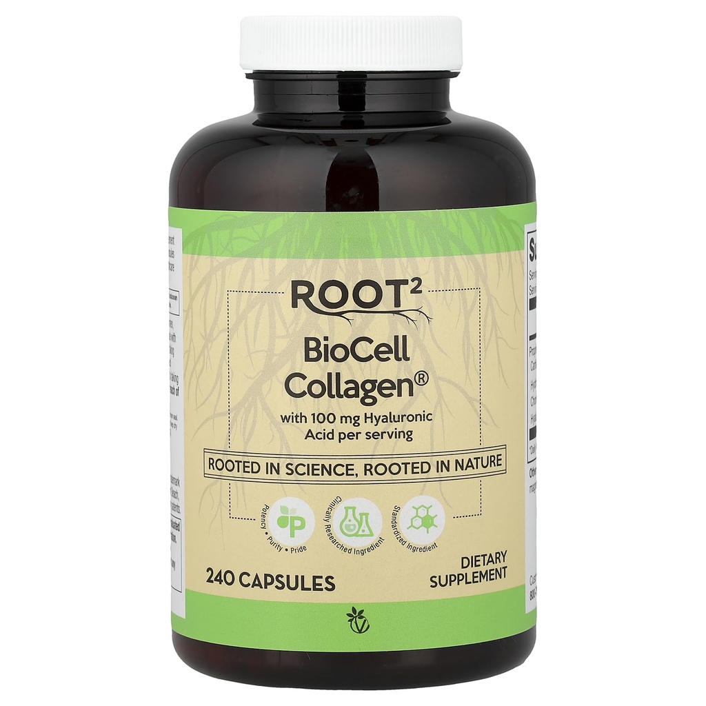 Vitacost ROOT2 BioCell Collagen עם Hyaluronic Acid - 100 מיליגרם פרבור - 240 קפסולות