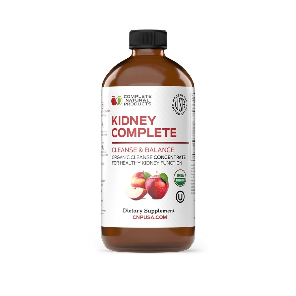 שלם Natural Kidney להשלים - תוספי תזונה נוזלית לתמיכה קידני, ניקוי ו Detox עם Apple Cider Vinegar, לימון, צ'נקה Piedra, Beet, Citric Acid, ויטמין C, ועוד - 12oz