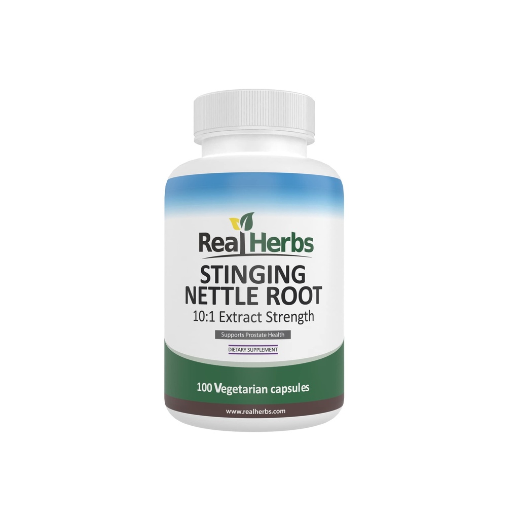 Real Herbs Sting Nettle Root לחלץ 7500 מ"ג (750 מ"ג של 10:1 לחלץ) - Vegetarian Friendly, non-GMO, Gluten-Free - תומך Prostate & Urinary Health - 100 קפסולות