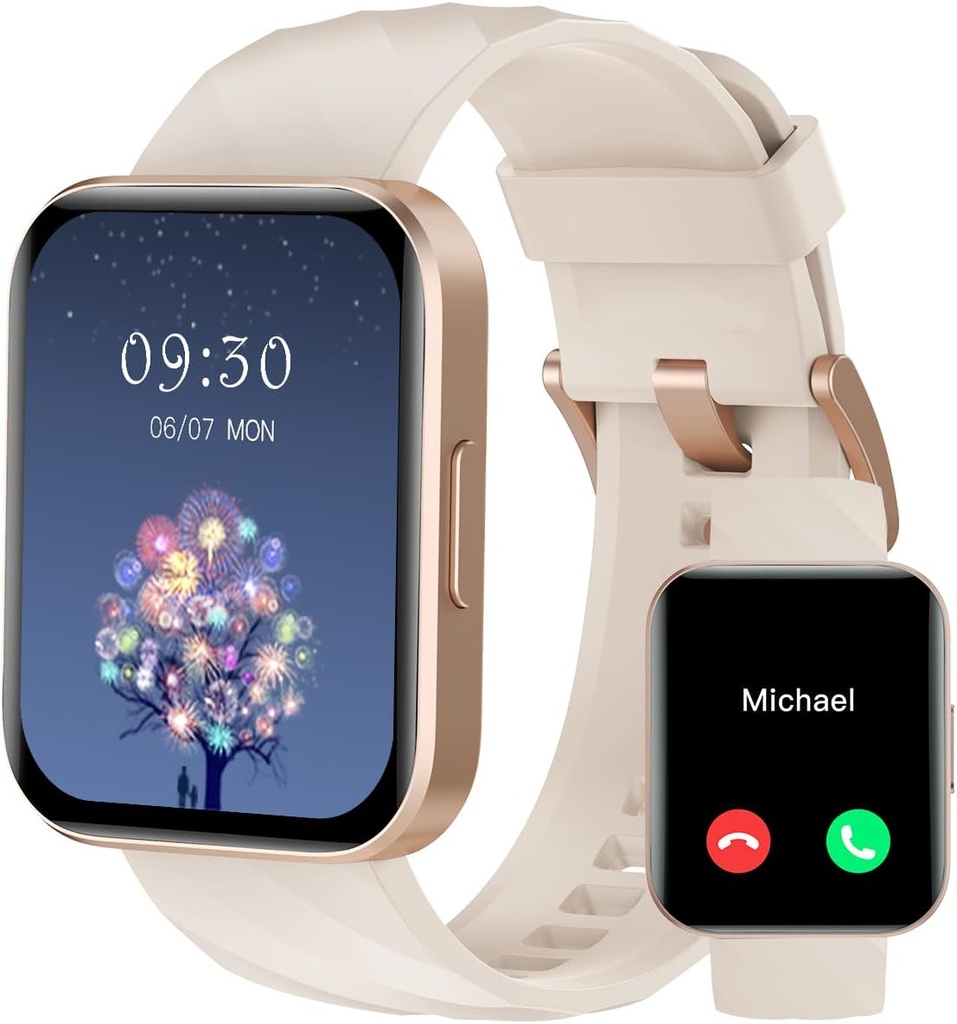 RUIMEN Smart Watches for Women Men (Answer / Make Calls) Compatable with iPhone / Android Phones, 1.85" HD Screen Fitness Tracker Heart Rate Monitor 100+ ספורט מעקב אחר מים עמידים (Milky White)