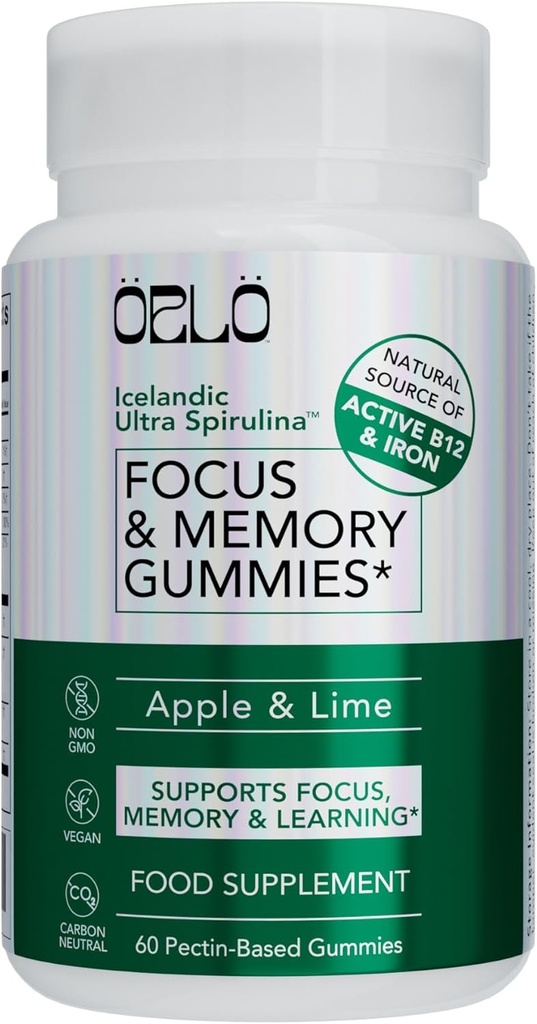 Orlo Focus & Memory Gummies - Nootropic תוסף למבוגרים עם אריה, L-theanine, Phosphatidylserine, Spirulina, ויטמין B6 & B12 Methylcobalamin (60 מסטיקנים)