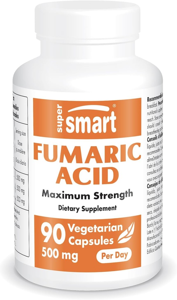 SuperSmart - Fumaric Acid 500 מ"ג ליום (כוח מקסום) - תוספת טבעית | Non-GMO & Gluten Free - 90 קפסולות צמחוניות