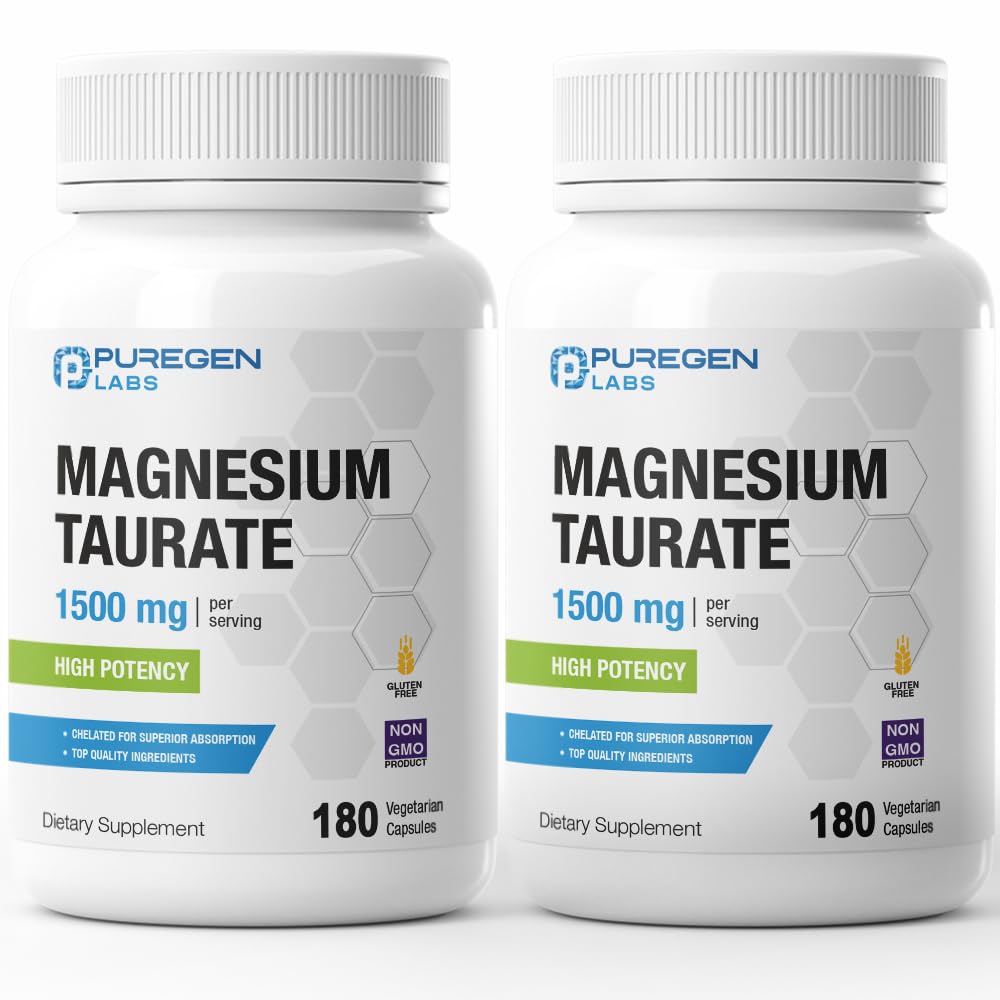 Puregen Labs Magnesium Turate 1500 מ"ג עבור המשרתת (High Potency) Total 360 Veggie Caps, Chelated for Superior Absorption, non-GMO, noten and Milk | Made in USA