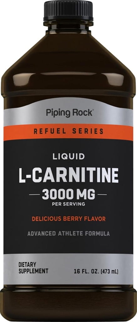 Piping Rock L-Carnitine נוזל | 3,000 מ"ג | ברי פלאמור | Advanced Athlete Formula | Reדלק סדרת תוספים | Non GMO, Gluten Freeten