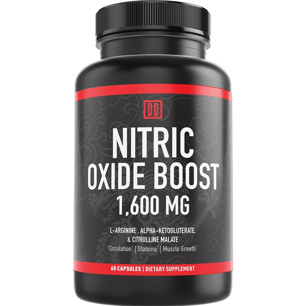 תוסף Nitric Oxide Booster, 1600mg תוספת כוח L-Arginine, Citrulline Malate, ו-Alpha-Ketoglutarate (60 Count, 1 Bottle)