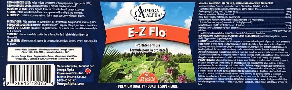 אומגה אלפא E-Z FloTM (Saw Palmetto Seeds Extractds)-Prostate Formula-90Veg כמוסות
