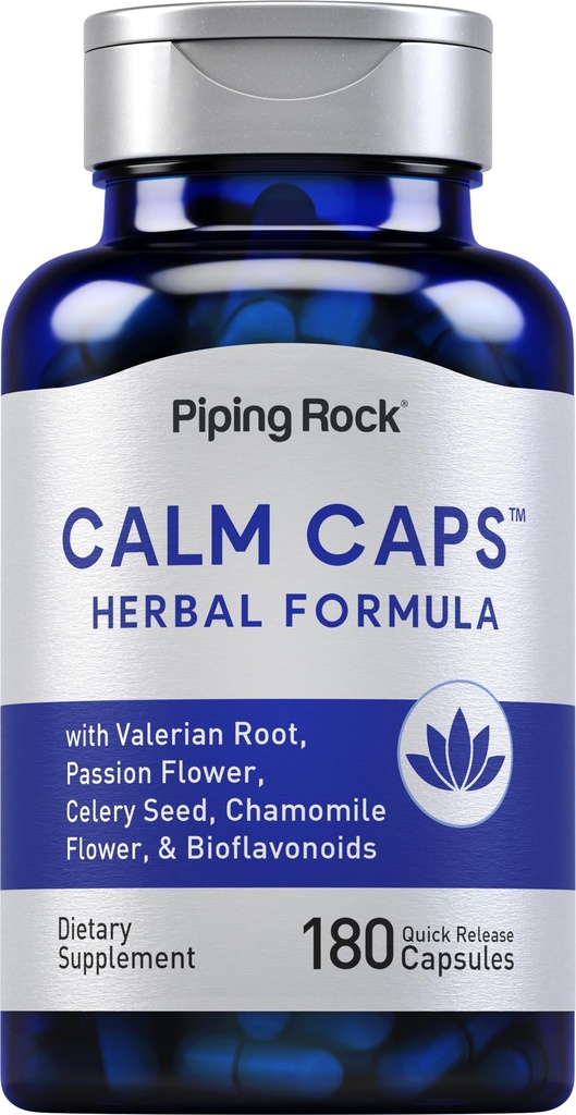 Piping Rock Calm כמוסות | 180 Pills | Herbal Extraction | עם Chamomile, Valan ו- Passion Flower | Non-GMO, Gluten Free Supplement