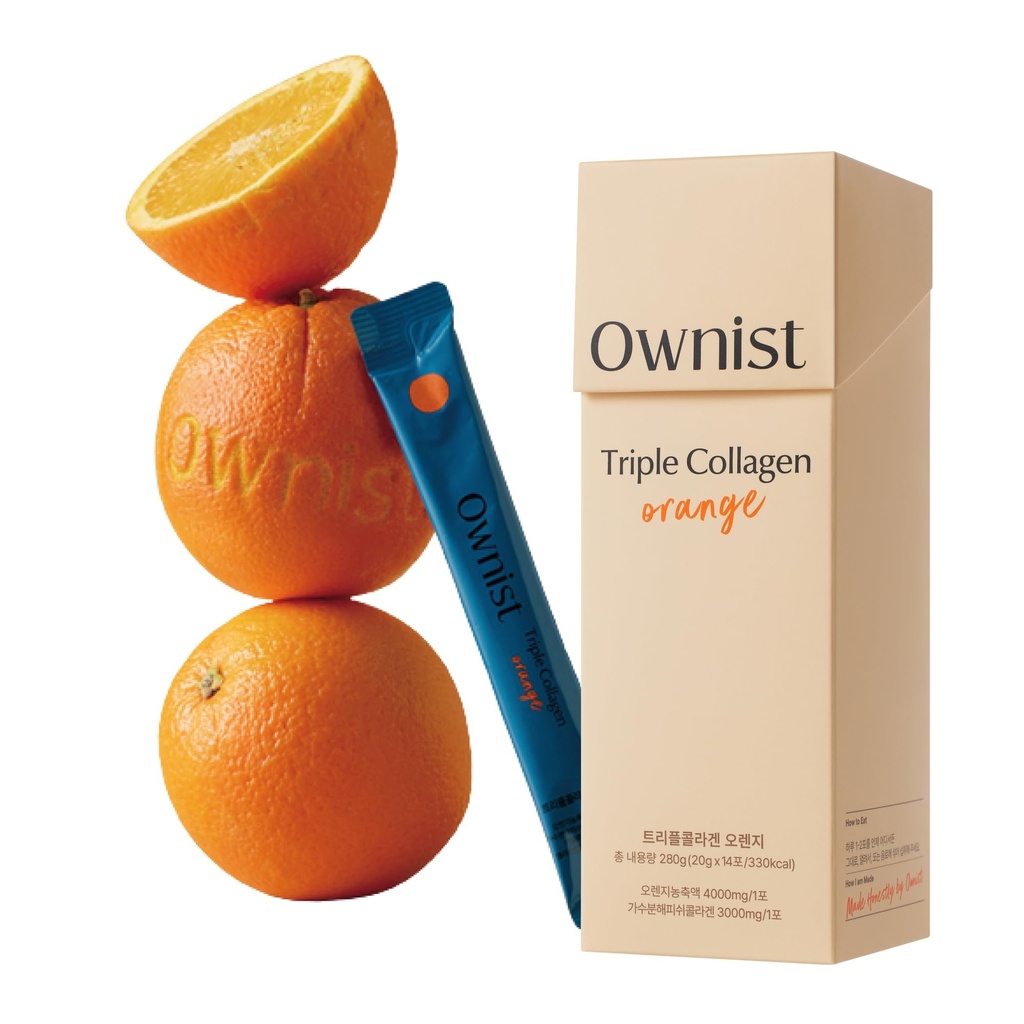 Ownist Triple Collagen Liquid Packets On-The-Go - פפטיד עם Hydrolyzed Marine Collagen, Elastin, Hyaluronic Acid ווויטמינים עבור עור בריא - כתום פלאמור - 14 חבילות בודדות Stick Packs