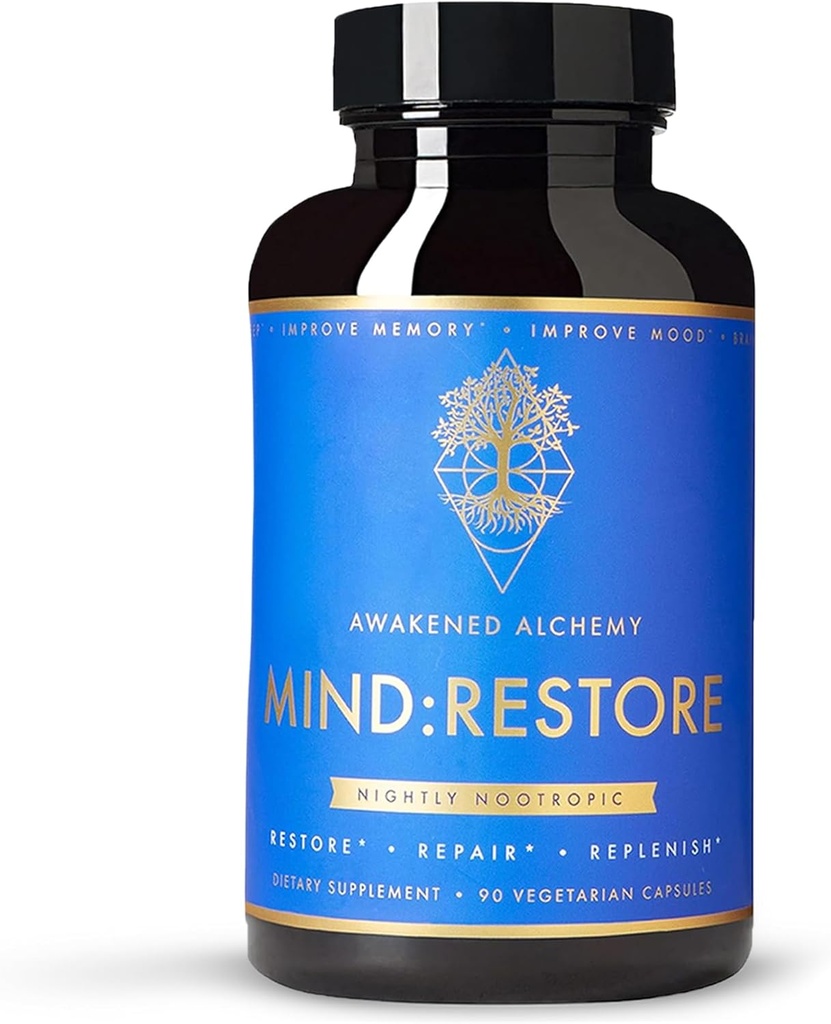 MIND:REST Premium Nighttime Nootropic תוספי תזונה למוח לזיכרון ולשינה | 9 Premium Ingredients | L Theanine Lions Mane Choline Magnesium L Threonate ויטמין B6 Bacopa Monnieriririry
