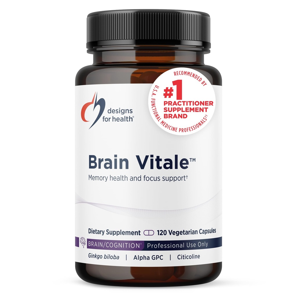 עיצובים לבריאות המוח Vitale עם Cognizin Citicoline - "Nootropic" תוספת כדי לעזור תמיכה קוגניציה, Mood + Memory with GPC Choline, גינקו + Acetyl L Carnitine HCL (120 קפסולות)