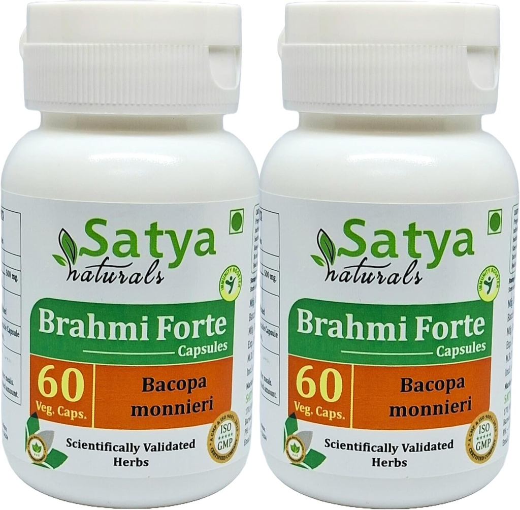ברהמין Forte קפסולות 500 מ"ג. 60 Veg. קפסולה (Bacopa Monnieri) לחלץ קפסולות לגברים ונשים | Ayurvedic Herbal Supplement/Remedies | 10:1 Forte (2 בקבוקי 60 קפסולות)