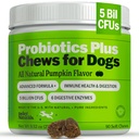 Deley Naturals Probiotics Plus Chews for Dogs, Gut Health Supplement, 5 מיליארד CFU של Enzymes, Prebiotics, Allergies, Diarrhea, Yeast, Pumpkin Flavor, 90 Count - Made in the USA