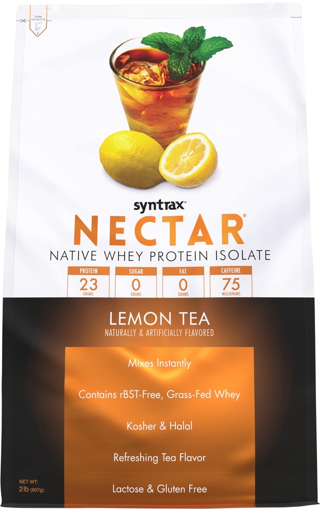 Syntrax Nutrition Nectar, 100% אבקת חלבון Whey חלבון Isolate, מרעננים פירות פלאמור, תה לימון, 2 lbs