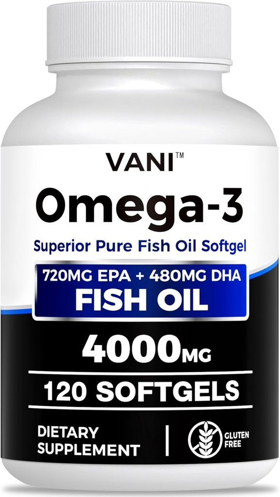 שמן דגים אומגה 3 (4000 מ"ג), 120 Softgels,Omega 3 תוספי שומן עם EPA & DHA לבריאות המוח והלב *