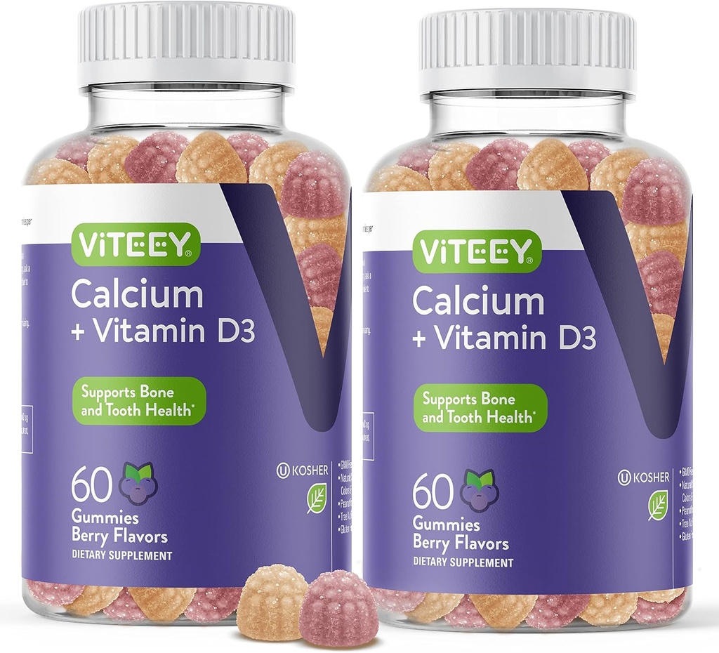 Calcium Gummies עם ויטמין D3 - תמיכה בריאות העצם & Tooth בריאות - Chewable Calcium חניכיים עבור נשים, גברים ומתבגרים - כשר, גלטן חינם, GMO חינם, Tasty Brad Flavored Calcium Chews מסטיקמי