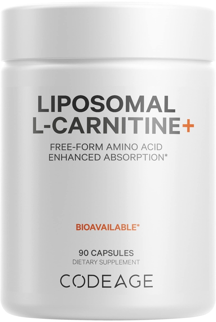 Codeage Liposomal L-Carnitine+ תוסף - 500 מ"ג L-Carnitine L-Tartrate for Serve - Free-Formino Acid - Carnitine - Liposomal Delivery - טבעוני, non-GMO, Gluten-Free - 90 קפסולות