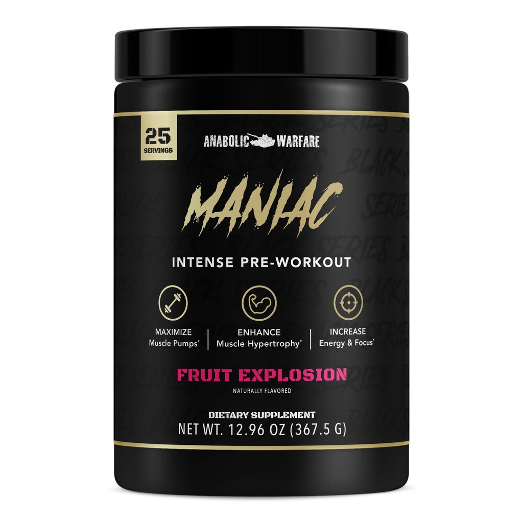 Anabolic Warfare Black Series Maniac, Pre-Workout אבקת, תומך Nitric Oxide, משאבות שרירים וחלבון Synthesis* פירות Explosion