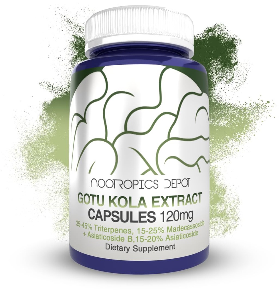Nootropics Depot Gotu Kola לחלץ קפסולות | 120 מ"ג | 90 Count | Acid Resistant | Centella Asiatica | 35-45% Triterpenes | תמיכה במתחים בריאים | מקדם שיפור זיכרון
