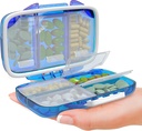 Travel Pill Organer - Moisture Proof Portable Holder עם 7 השוואתיות, קומפקטי תוספת מקרה עבור Purse Essential Medicine Kit העובר רוקחות Pocket עם תוויות, Blue Blue Holder