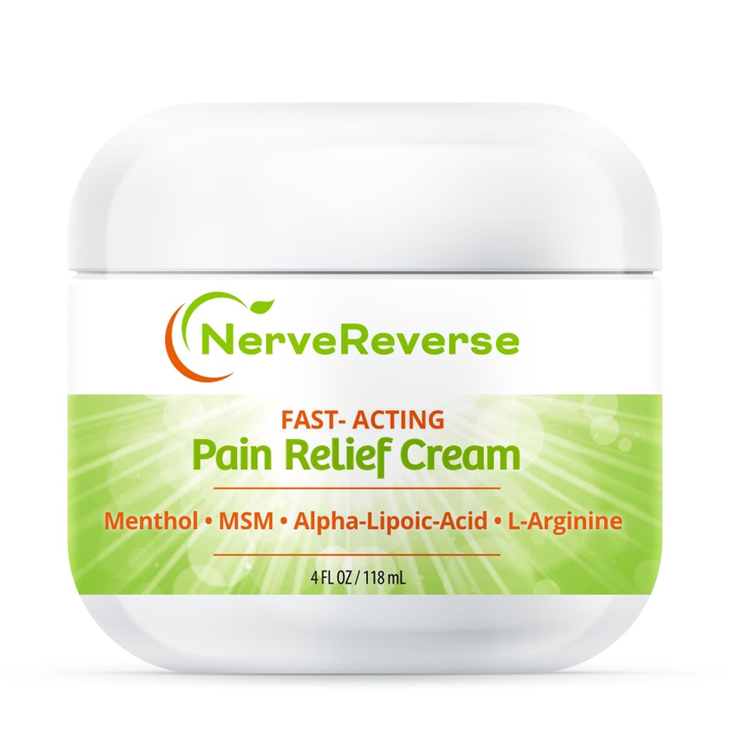 NerveReverse - neuropathy Pain Relief Cream for Feet, Hands, Legs Toes 4 גדול OZ. JAR מהיר, קרם כוח מקסימלי עם 4% Menthol, MSM, L-Carnitine, L-Arginine, ויטמין E, ויטמין B6