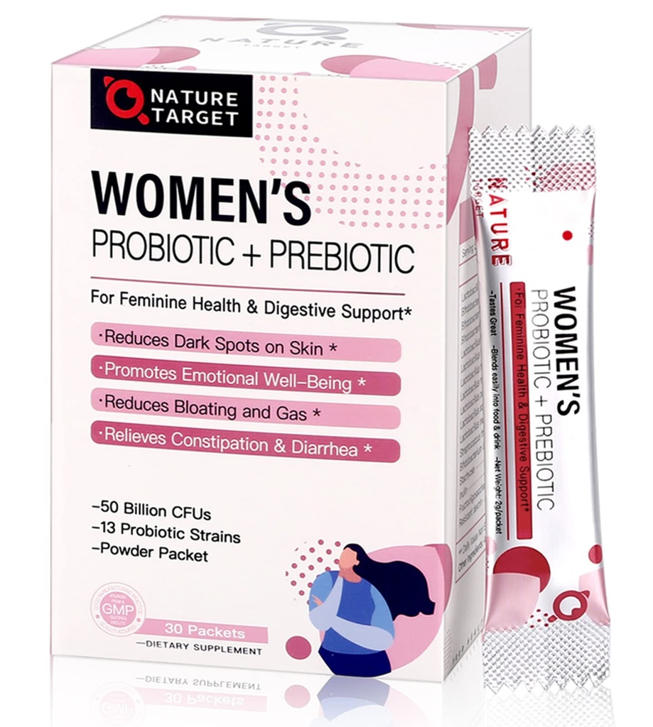 Probiotics for Women Probiotics - 50 מיליארד CFUs, 13 סטרינס תמיכה לבריאות מדומה ודמיון, Bloating Relief, 30 Stick Packs